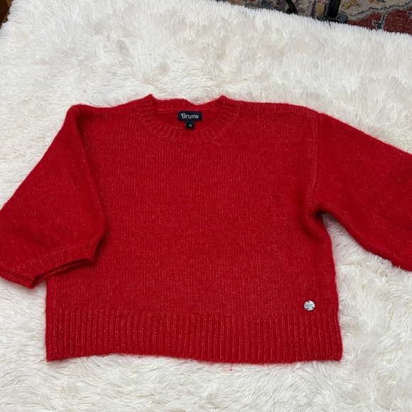 BRUMS MILANO Vibrant Red Crew Neck Sweater, cropped, made in Italy🇮🇹, size 14 /S - Picture 2 of 12